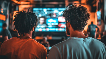 Friends Enjoying a Live Sports Stream on TV Shared Excitement and Camaraderie at Homeの素材