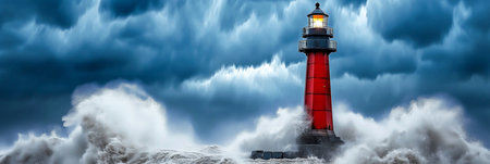 Light, Guiding Though the Storm Majestic Lighthouse Confronts Devastating Nature Forceの素材