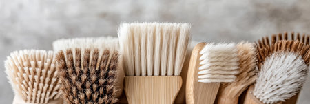 Natural Cleaning Brushes Close-Up of Texture and Craftmanship on Neutral Backgroundの素材