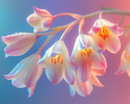 Delicate Pastel Wildflowers A Macro Study of Dew-Kissed Blooms in Soft, Natural Lightの素材