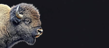 Majestic Bison Portrait on a Moody Black Background Wildlife, Strength, Power, Conservationの素材