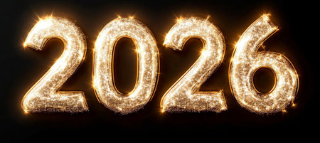 Shining Light Particles Creative Abstract Textured Glitter Golden Number Format For 2026 Celebrationの素材