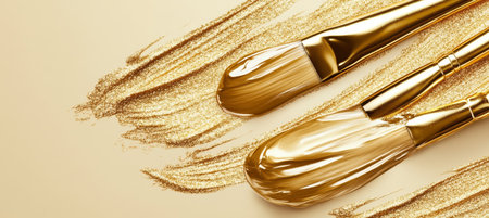 Gold Paint Brush Strokes. Metallic Texture Background, Abstract Art, Golden Yellow Glitterの素材