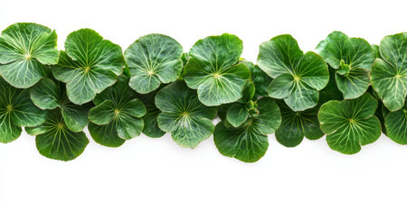Fresh Green Centella Asiatica Leaves, Herbal and Medical Plant, Isolated on White Backgroundの素材