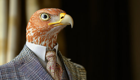 Eagle in Suit, Anthropomorphic Portrait, Animal Human Blend on Dark Background, Conceptual Artの素材
