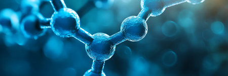 Closeup Luminous Molecular Structure With Connected Nodes, Research Banner, Medical Science.の素材