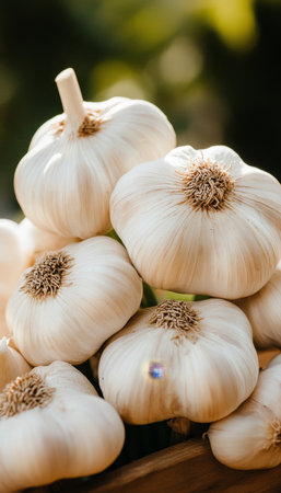 Close Up of Fresh Garlic Bulbs, A Natural and Aromatic Ingredient for Flavoring Dishesの素材