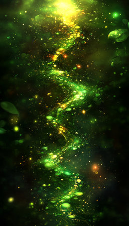 Abstract Digital Art Chartreuse. Flowing, Luminous Stream of Aqua with Particles, Seamless Blend,の素材