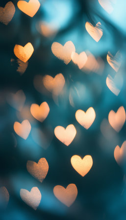Dreamy Pastel Backdrop, Romantic Bokeh Background with Soft Focus, Twinkling Heart-Shaped Lightsの素材