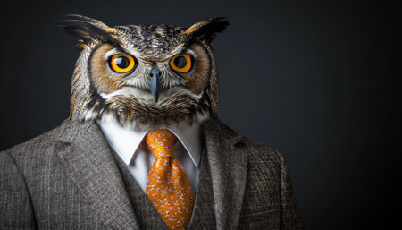 Anthropomorphic Owl, Business Attire, Dark Background, Studio Portrait, Animal Human Hybridの素材