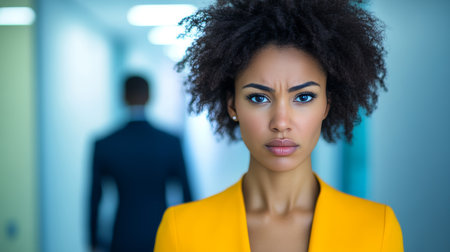 Discomfort and Unease A Portrait of Workplace Intimidation. Professional Woman Confronts Pressure.の素材