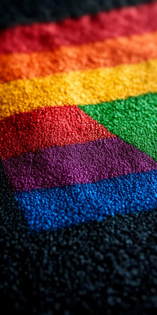 Vibrant Rainbow Stripes on Textured Black Fabric Pride, Diversity, and LGBTQ Celebrationの素材