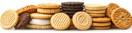 Assortment of Various Sweet and Savory Cookies and Biscuits Isolated on a White Backgroundの素材