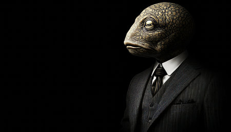 Fish Out of Water Anthropomorphic Portrait of a Fish in Formal Wear Against a Dark Backgroundの素材