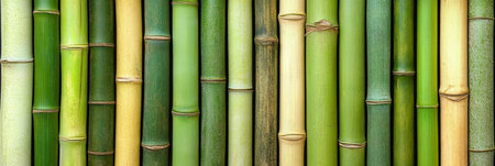 Close-Up of A Row of Vibrant, Green Bamboo Stalks, Creating a Natural and Textured Backgroundの素材