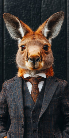 Dapper Kangaroo in Suit Anthropomorphic Portrait with a Vintage, Dark Background. Concept Artの素材