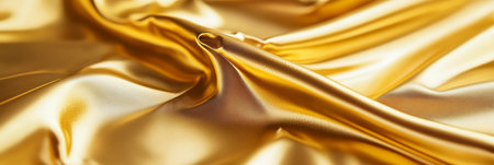 Flowing Gold Satin Fabric Design Texture, Luxurious Metallic Golden Drape Backgroundの素材