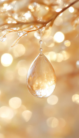 Golden Liquid Drop, Nature Background With Beautiful Bokeh, Tranquility And Harmony Conceptの素材