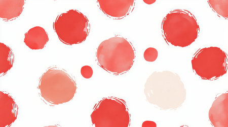 Watercolor Polka Dot Pattern, Red and White Background, Circle Texture, Abstract Designの素材