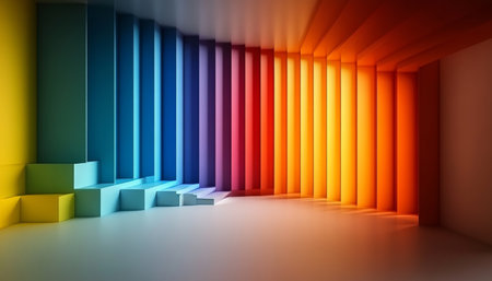 Vibrant Rainbow Striped Wall Background, Colorful Abstract Interior Design, Spectrum Gradientの素材