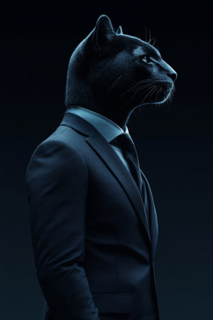 Panther in a Suit, Anthropomorphic Portrait on a Dark Background., Animal Human Blendの素材