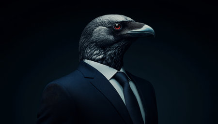 Raven in a Suit A Portrait of Anthropomorphism, Representing Dark Concepts of Mystery.の素材