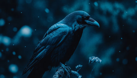 Raven in the Shadows A Majestic Portrayal of a Bird Against a Dark, Moody Backgroundの素材