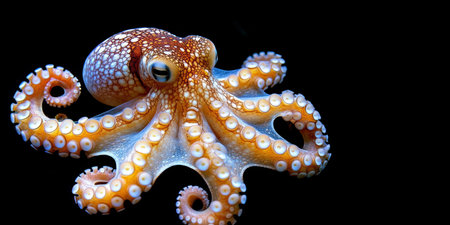 Striped Octopus on Black Background Underwater Creature, Mollusk, Marine Wildlife Photographyの素材