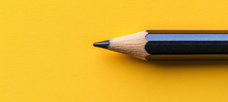 Black Pencil on a Yellow Background With Copy Space for Business Concepts. Back to Schoolの素材