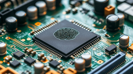 AI Brain Chip on Modern Motherboard Power and Advancement in Artificial Intelligenceの素材