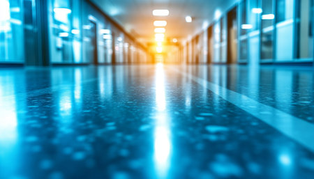 Abstract Hospital Corridor in Blue Tones Healthcare, Medical. Sterile Environment Designの素材