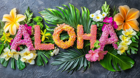 Welcoming Aloha Tropical Flower Arrangement with Vibrant Plumeria, Orchids, and Lush Greeneryの素材