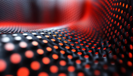 Abstract Mesh, Red Glowing Dots, Metallic Texture, Digital Art, Motion Blur, Geometric Backgroundの素材