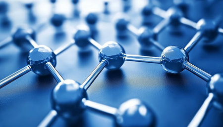 Abstract Luminous Blue Molecular Structure with Connected Nodes and Bright Energy Pathwaysの素材