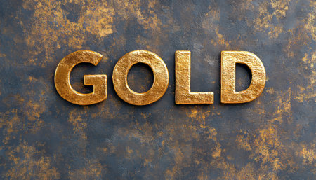 Gold Lettering on a Textured Background Shiny, Glittering Text Effect for Opulent Designsの素材