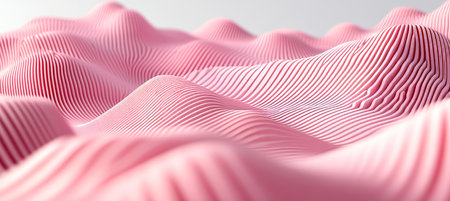 Soft Pink 3D Render of Abstract Wavy Landscape, Rolling Hills and Valleys in Digital Design Elementの素材