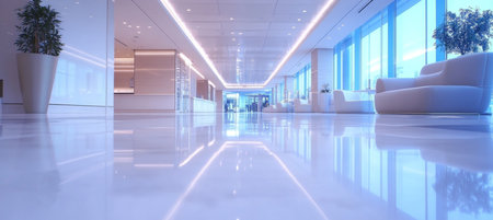Abstract Luxury Healthcare Blurred Clinic Interior with Modern Lighting, Reflected Eleganceの素材