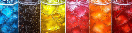 Vibrant Colorful Cocktails An Assortment of Refreshing Drinks with Ice on a Colorful Background.の素材