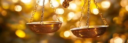 Scales Of Justice Balancing In Glowing Nature Abstract Concept Of Legal Ethics, Morality And Lawの素材