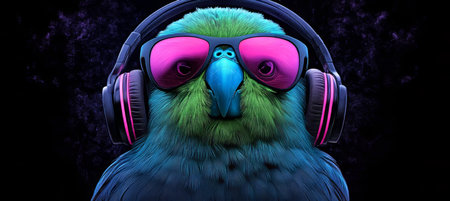 Cool Neon Party Parrot Tropical Bird Sports Headphones, Sunglasses for Music, Nightlife Funの素材