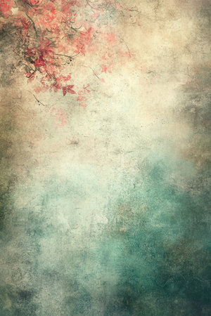 Abstract Vintage Painting Texture Creamy Beige and Green With Delicate Floral Designの素材