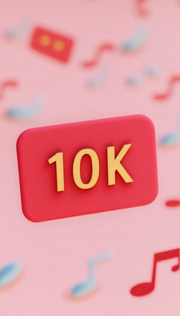 Celebrating a Milestone Reaching 10,000 Followers. Social Media Marketing Success. 3D Rendering.の素材