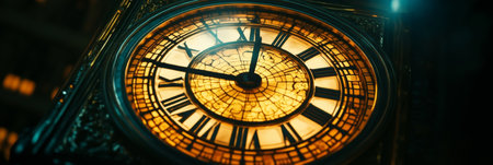 Illuminated Clock Face of the Elizabeth Tower, Palace of Westminster, London, Englandの素材