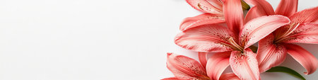 Elegant Pink Lily Flowers Border on Light Background, Banner with Space for Your Textの素材