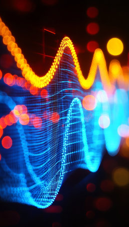 Abstract Neon Wave Visualization, Glowing Light, Flowing Structures and Curves, Deep Bokeh Patternの素材