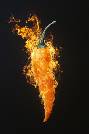 Blazing Cayenne Pepper A Photorealistic Depiction of Spicy Heat with a fiery orange glowの素材