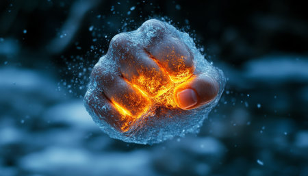 Ice And Fire Fist, Power And Energy, Dynamic Motion Blur, Vibrant Colors, Photographyの素材