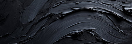 Abstract Black Paint Strokes Background, Textured Acrylic Art Design, Wavy Swirls Closeupの素材