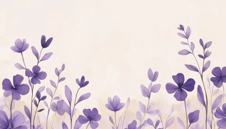 Watercolor Background, Pale Purple, Beige Delicate Floral Design, Sketchy Plants Illustrationの素材