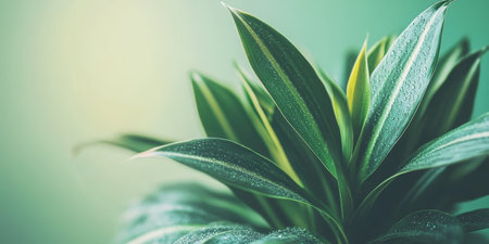 Cluster Of Elongated Green Leaves With Dewy Texture, Variations Of Green And Diffuse Natural Lightの素材